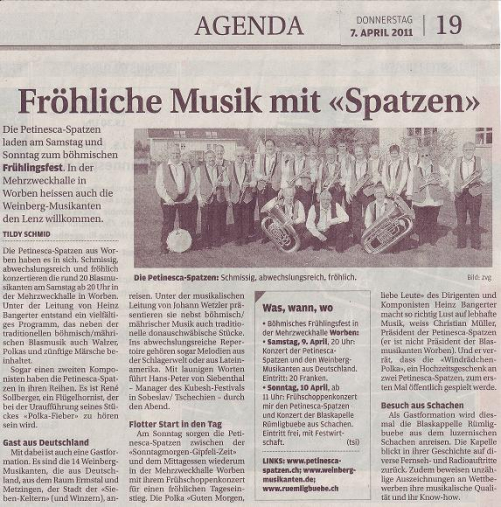 Vorschau auf das Böhmische Frühlingsfest 2011 Bielertagblatt, 7.4.2011