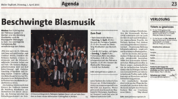 Bericht Frühlingsfest Worben, Bieler Tagblatt, 01.04.2014